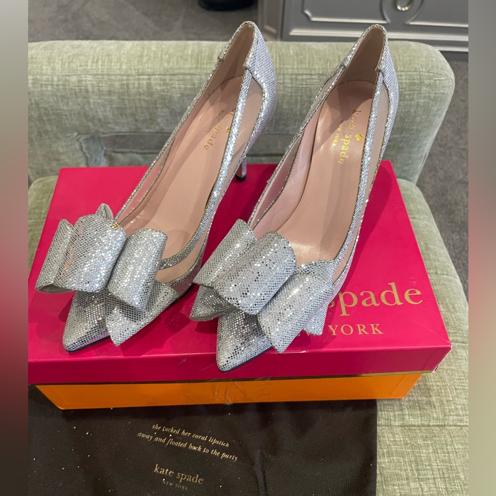 KATE SPADE Silver Bow Heels “jackie”